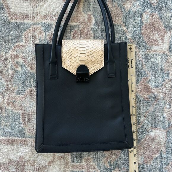 Loeffler Randall Jr Work Tote Embossed Python Nude Black Leather Handbag - Picture 6 of 11